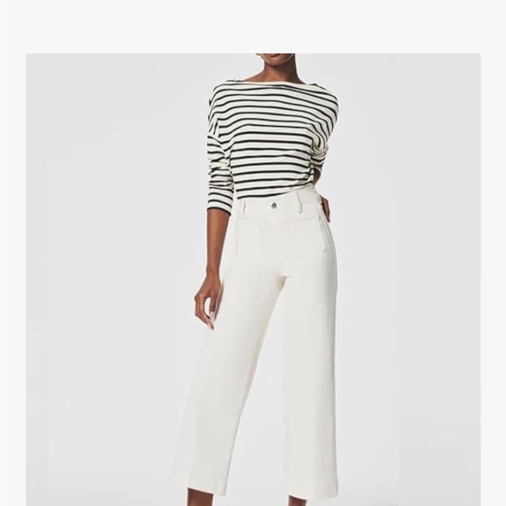 NEW! SPANX White Cropped Wide Leg Jeans - Size Petite Large ↩️ - Picture 4 of 12